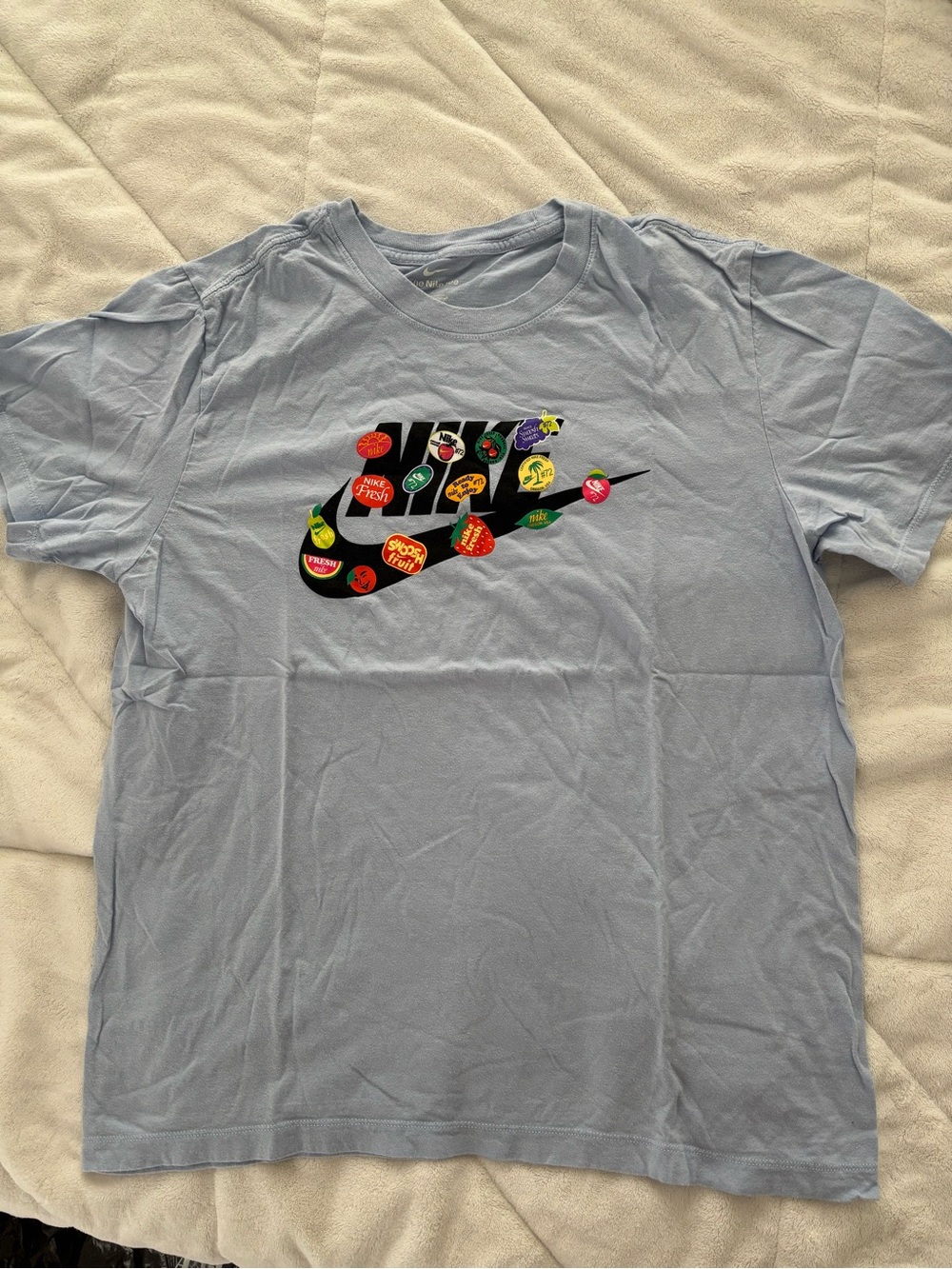 Nike Light Blue Short Sleeve Tee with Multicolor Swoosh